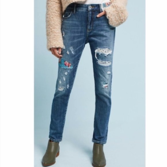 Anthropologie Denim - Pilcro Antropologie Distressed Patch Slim Boyfriend Jeans 30